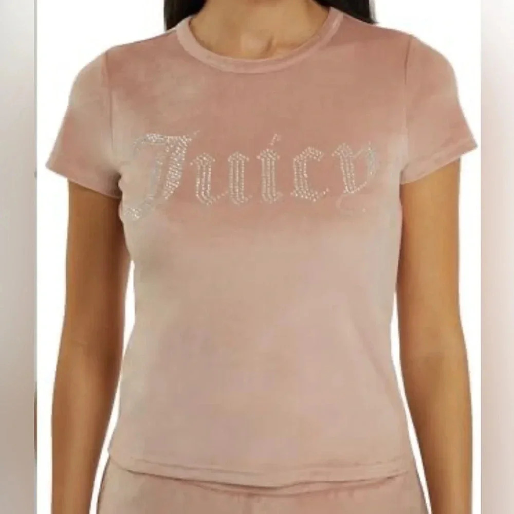 Juicy Couture Velour Rhinestone Pink Y2K Tee Size Large